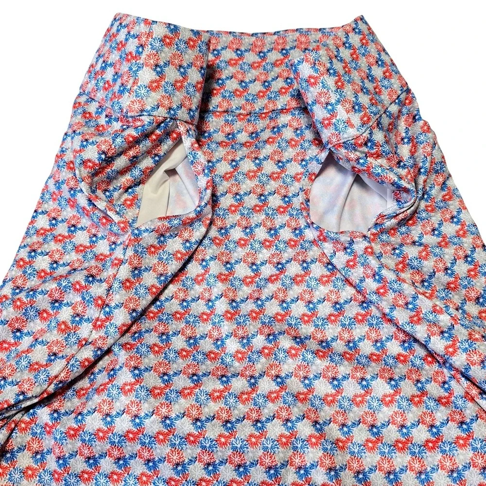 FootJoy Women Size XL Golf Skort Red White Blue Floral Fireworks Print Pockets